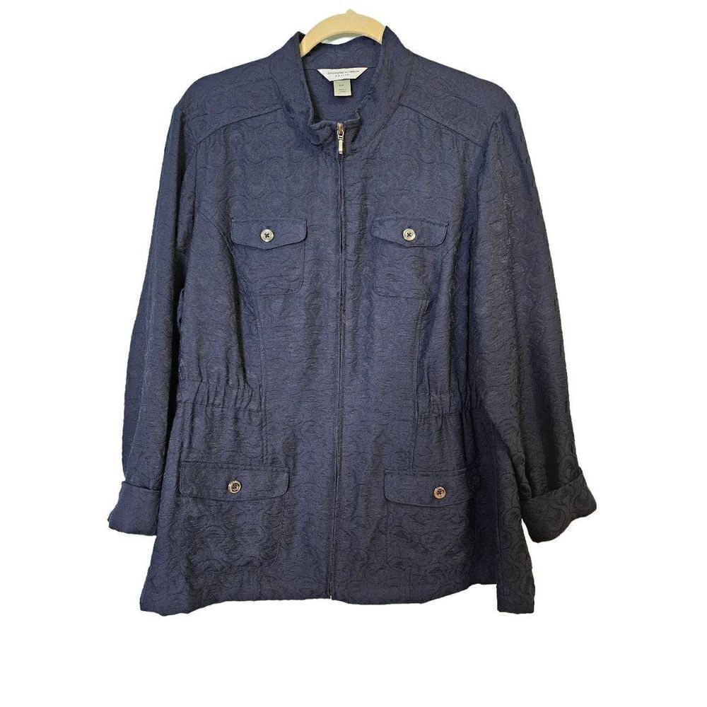 Christopher & Banks navy blue zip up jacket.  Size P/XL.